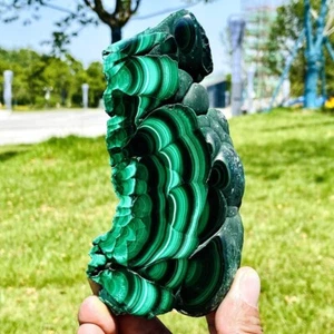 491g Fetta di malachite naturale cristallo di quarzo lucentezza esemplare minerale - Foto 1 di 13