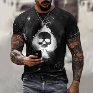 Ace of Spade Streetwear Poker Skull Print Graphic Short Sleeve T Shirt Black - Bild 1 von 9