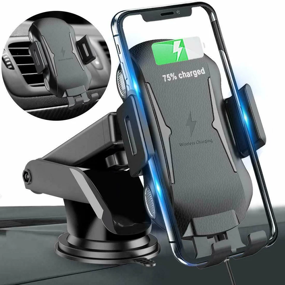 Automatic Clamping 15W Wireless Car Charger Vent & Dashboard Mount Phone Holder - Image 1 of 4