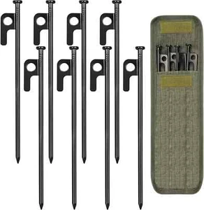 8 Pack Tent Stakes Heavy Duty Metal Tent Pegs for Camping Steel Tent Stakes 8in - Picture 1 of 5