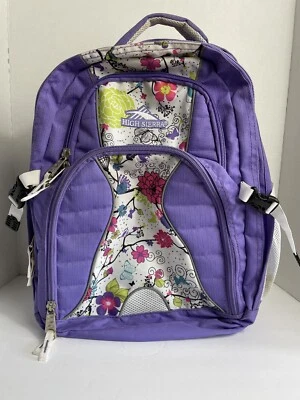 High Sierra 女孩紫色花卉背包大号加厚笔记本电脑口袋大号 D5 — 第 1/4 张图片