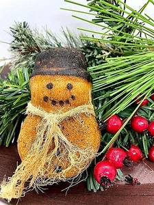 Primitive Country Christmas Handcrafted Rustic Snowman Pantry Cake 4” x 1" - Picture 1 of 6