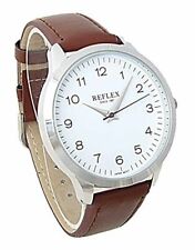 Gents Easy Read Watch with Brown Faux Leather Strap Model Ref0026 By Reflex