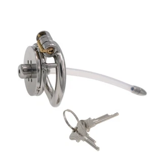 Para hombre Acero Inoxidable Jaula de Castidad Bloqueo Pene Anillo Macho Con Tubo de Silicona - Imagen 1 de 10