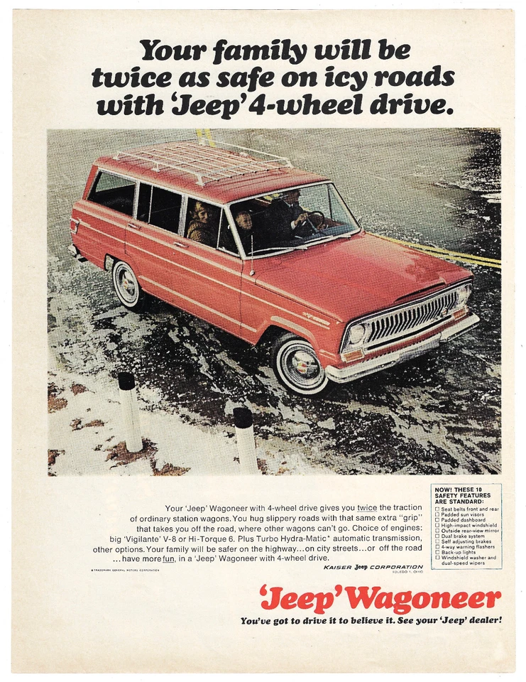 Anuncio impreso Jeep Wagoneer anuncio de coche publicitario vintage Kaiser Jeep Toledo OH 1965 Foto 1 de 1