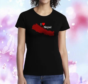 I Love Nepal Heart Map Damen Lady schwarz T-Shirt Nepalese Shirt 100% Baumwolle Nr.2 - Bild 1 von 13