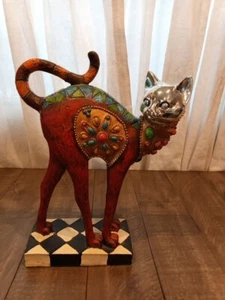French Jeweled Cat Statue with Silver Head 10" High - Picture 1 of 6