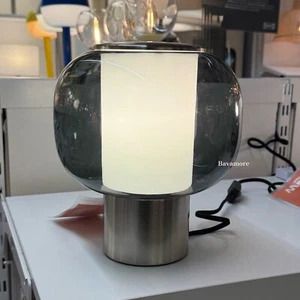 IKEA HÖGVIND Table Lamp - Nickel-Plated Base & Gray Glass Shade, Modern Design - Picture 1 of 3