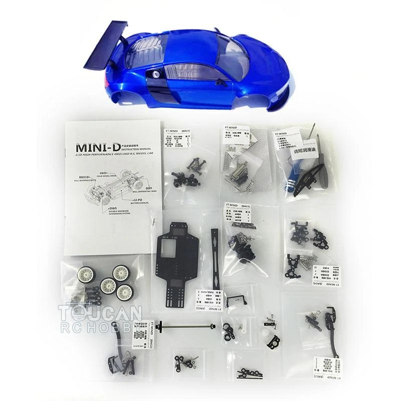 R8 Body Shell Chassis KIT DIY 1/28 AWD 4*4 MINID Racing Drift Car RC Model - Image 1 of 4