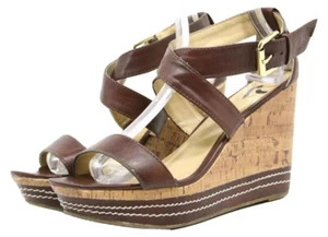 Report Brown Cork Platform Espadrille Sandals Womens Shoes Size 9.5 M Wedges - Picture 1 of 12