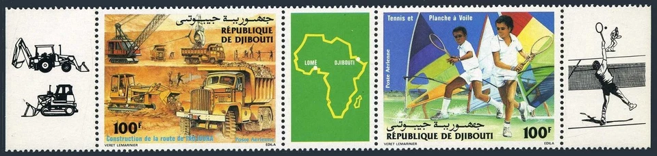 Djibouti C218-C219a var 2,MNH.Michel 457-458. Windsurfing,Tennis,Highway.1985. - Image 1 of 1