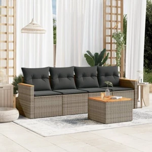 5-tlg. Garten-Sofagarnitur mit Kissen Grau Poly Rattan - Bild 1 von 11