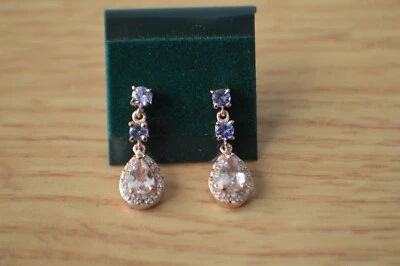 Pendientes de morganita/tanzanita/circón de 1,50 quilates de oro rosa sobre plata fina Foto 1 de 4