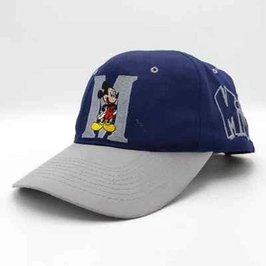 Vintage Mickey Mouse Letterman Snapback Trucker Hat Varsity Navy Blue Gray 90s - Picture 1 of 10