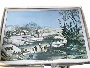 Currier & Ives 11 PlaceMats Laminated Lithograph 12x17 Winter Christmas Vintage - Picture 1 of 16