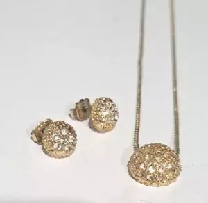 Vintage Gold-tone Semi-dome Rhinestone Necklace And Earrings Set - Picture 1 of 8
