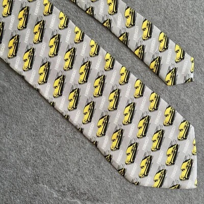 Corbata de seda gris vintage FIORUCCI estampado coche amarillo años 80 Foto 1 de 4