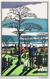Allan Gwynne-Jones 1931 Modernist Coloured Lithograph "A Pastoral Scene" - Picture 1 of 2