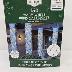 Holiday Time - 150 Warm White LED Ribbon Net Lights Green Wire Christmas - Picture 1 of 7