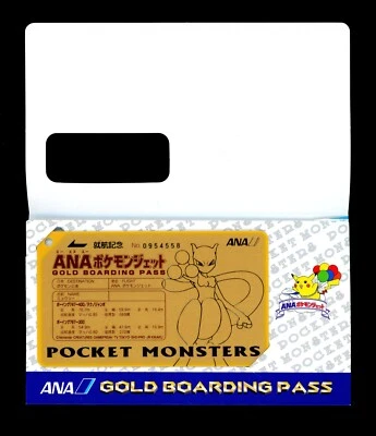 1998 Pokemon MEWTWO Japanese ANA Airways GOLD BOARDING PASS Promo Set Card MINT - Image 1 of 3
