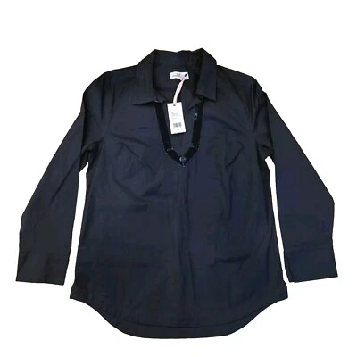 Vineyard Vines Top Womens Small Black Velvet Trim Popover Collared Shirt NWT - Image 1 of 4
