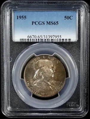 1955 Franklin Half Dollar certified MS 65 by PCGS! Deep toning! - Image 1 of 4