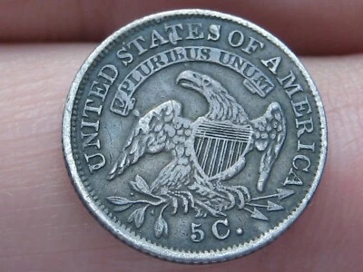 Media moneda de diez centavos busto con tapa de plata 1835, fecha pequeña, 5C pequeño, detalles en estado bastante bueno/muy buen estado Foto 1 de 4