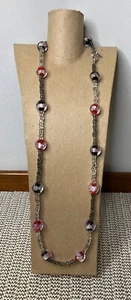 Lia Sophia Style N77 Red, Black, and Clear Glass Bead 24” Necklace & Earring Set - Picture 1 of 6