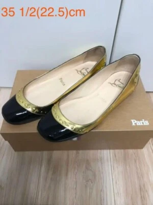 Christian Louboutin scarpe décolleté flat oro nero taglia 35,5 US circa 5,5 d... - Immagine 1 di 4