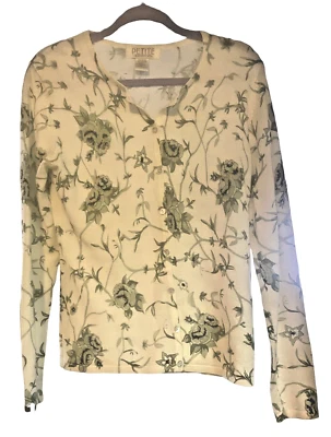 Cárdigan Suéter Pequeño De Colección Petite Sophisticate Verde Rosas Floral. Foto 1 de 3