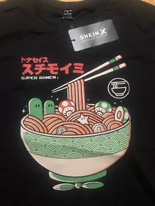 BNWT Super Mario Super Ramen Noodle Shirt Graphic Tee Japanese Small Gaming - Picture 1 of 5