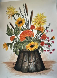 Purazella Herbstblumen Lithographie signiert nummeriert - Bild 1 von 3
