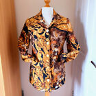 Quilted 100% Silk Jacket Poi By Krizia Italy Medium Wild Big Cat Gold Tone Print