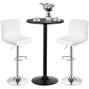 Costway 3PCS Pub Table Set 24" Round Bar Table & 2 Adjustable Bar Stools White - Picture 1 of 11
