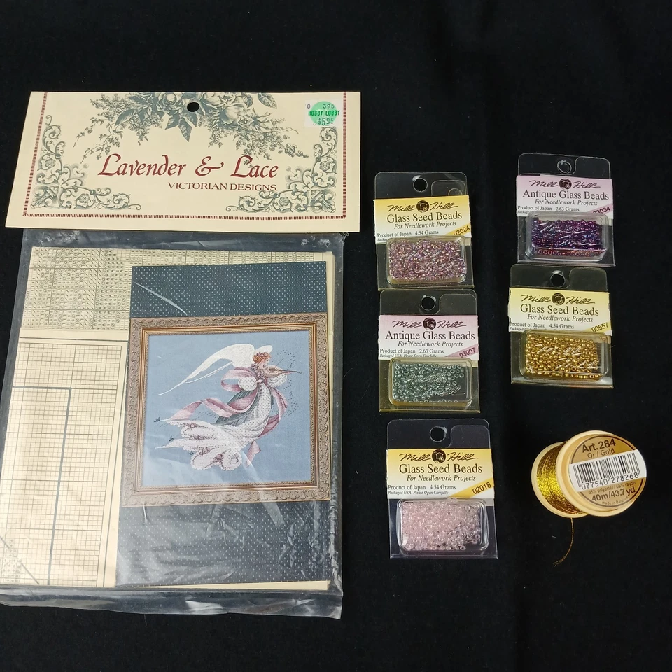 Lavender & Lace Angel of Spring Counted Cross Stitch Pattern Beads Gold Floss - Image 1 of 4