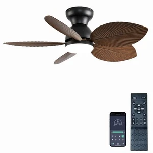 Tropical Ceiling Fans with Light, 38-Inch Flush Mount Palm Leaf Ceiling Fans ... - Picture 1 of 8