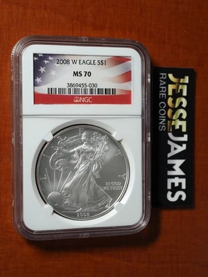 Etiqueta de bandera de Estados Unidos 2008 W Silver Eagle NGC MS70 Foto 1 de 2