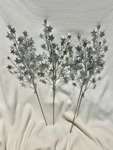 LOT of 3 Silver Glitter Star Picks Holiday Christmas Tree Decoration DILLARD’S - Picture 1 of 4