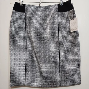 NWT Calvin Klein Houndstooth Black Gray Career Office Pencil Skirt, 6 Petite - Picture 1 of 8
