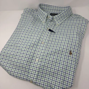 NWT Polo Ralph Lauren Performance Shirt Mens 3XLT Blue Green Plaid Button Up LS - Picture 1 of 8