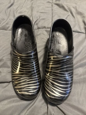 Sanita Danish Clogs Silver Zebra Stripe 37 6.5 - Image 1 of 4