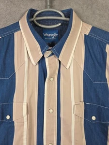 Wrangler Pearl Snaps Hemd Herren 2XL blau braun gestreift Langarm Taschen - Bild 1 von 8