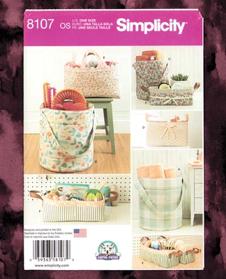 Gift Baskets, Totes & Bucket Organizers Sewing Pattern~Simplicity 8107 - Image 1 of 4