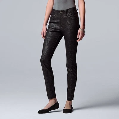 Simply Vera Wang Skinny Ponte Knit Pants Womens XL Black Snakeskin Print NEW - Image 1 of 4