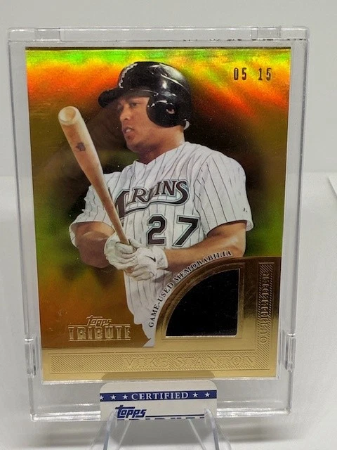 2012 Topps Tribute #TSR-MS Mike Stanton Tribute to the Stars Relics Gold #/15 - Image 1 of 1