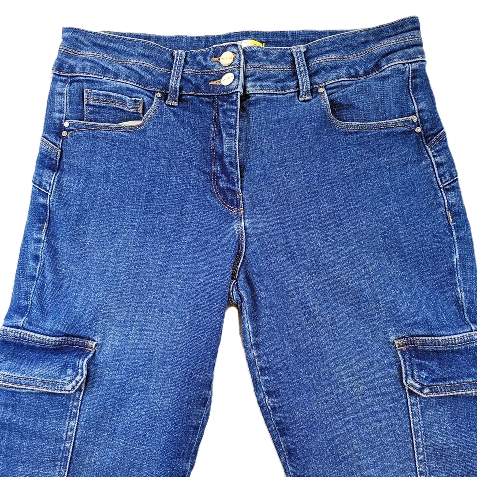 Next Denim Women’s CARGO Jeans Slim High Rise Lift Slim & Shape Blue Size UK 14S - Image 1 of 4