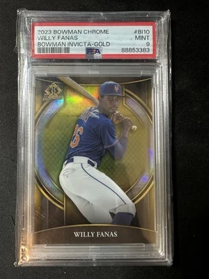 2023 BOWMAN CHROME #BI10 WILLY FANAS INVICTA GOLD MINT PSA 9 NEW YORK METS POP 3 - Image 1 of 2