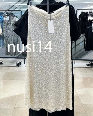 ZARA NUEVA FALDA MIDI MUJER TIRO MEDIO LENTEJUELAS ASTILLA XS-XXL 1255/525/808 Foto 1 de 2