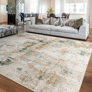 8x10 Vorleger für Wohnzimmer Abstrakt Weich Beige Blau Groß Teppich Modern Washa... - Bild 1 von 7