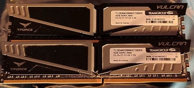 Pair 2 Tested GOOD TeamGroup Vulcan 2x 4GB DDR4 2666 Gaming PC RAM DIMM 8GB - Image 1 of 2